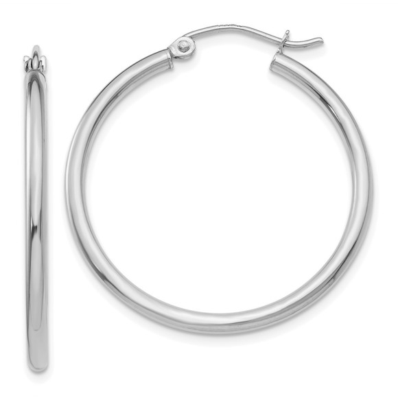 14k White Gold Polished 2x30mm Lightweight Tube Hoop Earring 30 L x 35 mm W